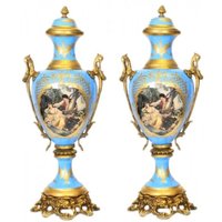 Casa Padrino Barock Porzellan Pokal Set Hellblau / Gold B26 H63 cm (2 Stück) - Grand Decor - Hotel Dekoration
