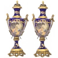 Casa Padrino Barock Porzellan Pokal Set Hellblau / Gold B26 H63 cm (2 Stück) - Grand Decor - Hotel Dekoration