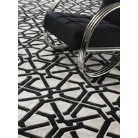 Casa Padrino Luxus Teppich Schwarz / Weià - Verschiedene GröÃen - Samtweicher handgetufteter Wohnzimmer Teppich aus 100% Neuseeland Wolle - Hochwertige Luxus Qualität