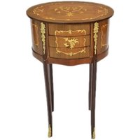 Casa Padrino Barock Kommode Mahagoni Intarsien / Gold mit 3 Schubladen Oval - Nachtschrank Antik Stil