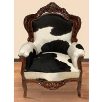 Casa Padrino Barock Sessel King Kuhfell Schwarz-Weià / Braun - Echtes Kuh Fell