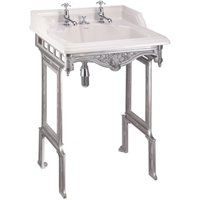 Casa Padrino Jugendstil Stand Waschtisch WeiØ / Silber mit 2 Hahnlöchern - Barock Waschbecken Barockstil Antik Stil