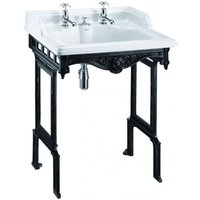 Casa Padrino Jugendstil Stand Waschtisch WeiØ / Schwarz mit 2 Hahnlöchern - Barock Waschbecken Barockstil Antik Stil