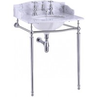 Casa Padrino Luxus Jugendstil Stand Waschtisch Weià / Chrom mit Marmorplatte B 65cm mit Spritzschutz hinten und seitlich - Art Deco Waschbecken Barock Antik Stil