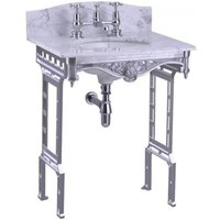 Casa Padrino Luxus Jugendstil Stand Waschtisch Weià / Aluminium mit Marmorplatte mit Spritzschutz hinten - Barock Waschbecken Barockstil Antik Stil