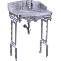 Casa Padrino Luxus Jugendstil Stand Waschtisch Weià / Aluminium mit Marmorplatte mit Spritzschutz hinten, seitlich und Ablage Barock Waschbecken Barockstil Antik Stil
