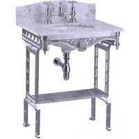 Casa Padrino Luxus Jugendstil Stand Waschtisch Weià / Aluminium mit Marmorplatte mit Spritzschutz hinten und Ablage Barock Waschbecken Barockstil Antik Stil