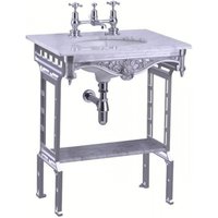 Casa Padrino Luxus Jugendstil Stand Waschtisch Weià / Aluminium mit Marmorplatte und Ablage Barock Waschbecken Barockstil Antik Stil