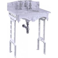 Casa Padrino Luxus Jugendstil Stand Waschtisch Weià / Weià mit Marmorplatte mit Spritzschutz hinten - Barock Waschbecken Barockstil Antik Stil