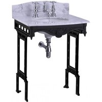 Casa Padrino Luxus Jugendstil Stand Waschtisch Weià / Schwarz mit Marmorplatte mit Spritzschutz hinten - Barock Waschbecken Barockstil Antik Stil
