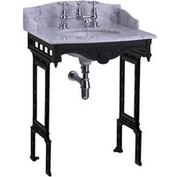 Casa Padrino Luxus Jugendstil Stand Waschtisch Weià / Schwarz mit Marmorplatte mit Spritzschutz hinten und seitlich - Barock Waschbecken Barockstil Antik Stil