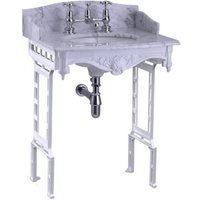 Casa Padrino Luxus Jugendstil Stand Waschtisch Weià / Weià mit Marmorplatte mit Spritzschutz hinten und seitlich - Barock Waschbecken Barockstil Antik Stil