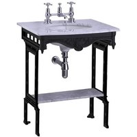 Casa Padrino Luxus Jugendstil Stand Waschtisch Weià / Schwarz mit Marmorplatte und Ablage Barock Waschbecken Barockstil Antik Stil