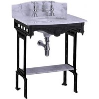 Casa Padrino Luxus Jugendstil Stand Waschtisch Weià / Schwarz mit Marmorplatte mit Spritzschutz hinten und Ablage Barock Waschbecken Barockstil Antik Stil