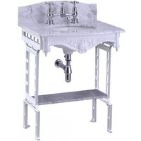 Casa Padrino Luxus Jugendstil Stand Waschtisch Weià / Weià mit Marmorplatte mit Spritzschutz hinten und Ablage Barock Waschbecken Barockstil Antik Stil