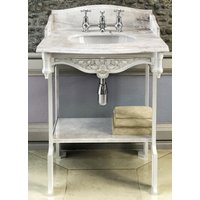 Casa Padrino Luxus Jugendstil Stand Waschtisch Weià / Weià mit Marmorplatte mit Spritzschutz hinten, seitlich und Ablage Barock Waschbecken Barockstil Antik Stil