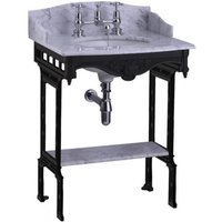 Casa Padrino Luxus Jugendstil Stand Waschtisch Weià / Schwarz mit Marmorplatte mit Spritzschutz hinten, seitlich und Ablage Barock Waschbecken Barockstil Antik Stil