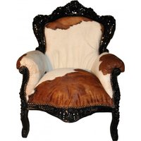 Casa Padrino Barock Sessel King Kuhfell / Braun - Echtes Kuh Fell