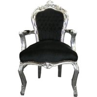 Casa Padrino Barock Esszimmerstuhl Schwarz / Silber mit Armlehnen - Möbel Antik Stil