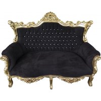 Casa Padrino Barock 2-er Sofa Master Schwarz / Gold mit Bling Bling Glitzersteinen - Antik Stil Möbel