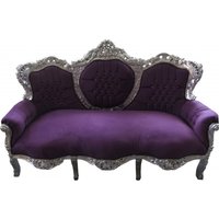 Casa Padrino Barock 3er Sofa King Lila / Silber mit Bling Bling Glitzersteinen - Wohnzimmer Couch Möbel Lounge