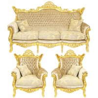 Casa Padrino Barock Wohnzimmer Set Master Creme Samtstoff / Gold - 3er Sofa + 2 Sessel - Limited Edition!