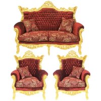 Casa Padrino Barock Wohnzimmer Set Master Bordeaux Muster Samtstoff / Gold - 2er Sofa + 2 Sessel - Limited Edition!