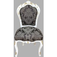 Casa Padrino Barock Esszimmer Stuhl Schwarz Muster / WeiØ / Gold - Möbel Antikstil