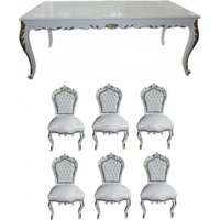 Casa Padrino Barock Esszimmer Set WeiØ / WeiØ / Gold - Esstisch + 6 Stühle - Möbel Antik Stil