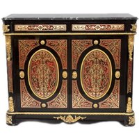 Casa Padrino Barock Boulle Kommode Schwarz / Gold / Rot mit Marmorplatte 125 cm - Möbel Schrank Sideboard