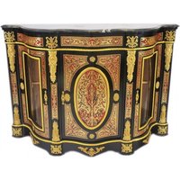 Casa Padrino Barock Boulle Kommode Schwarz / Gold / Rot mit Marmorplatte 161 cm - Möbel Schrank Sideboard