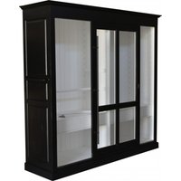 Casa Padrino Luxus Kleiderschrank B 226 x H 220 cm Haute Couture Schlafzimmer Schrank mit Glas Schiebetür Schwarz / WeiØ - Art Deco Jugendstil Hotel Möbel
