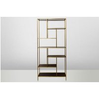 Casa Padrino Art Deco Luxus Regal Schrank Edelstahl Gold mit getönten Glasböden H210 x 98 x 35 cm - Bücherregal Regal Schrank - Jugendstil Möbel