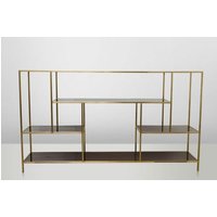 Casa Padrino Art Deco Luxus Regal Schrank Edelstahl Gold mit getönten Glasböden H108 x 190 x 40 cm - Bücherregal Regal Schrank - Jugendstil Möbel