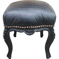 Casa Padrino Barock Sitzhocker Schwarz/Schwarz Croco Lederoptik Höhe 40 cm, Breite 35 cm - Barock Möbel