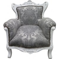 Casa Padrino Barock Kinder Sessel Grau Barock Muster / Weiss - Barock Möbel - Limited Edition