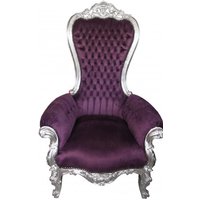 Casa Padrino Barock Thron Sessel Majestic Medium Lila / Silber - Riesensessel - Thron Stuhl Tron