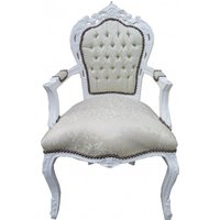 Casa Padrino Barock Esszimmer Stuhl mit Armlehnen Weiss Muster / WeiØ - Antik Möbel - Limited Edition
