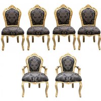 Casa Padrino Barock Esszimmer Set 4 Stühle ohne Armlehnen + 2 Stühle mit Armlehnen - Möbel Antik Stil