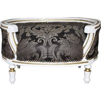 Casa Padrino Barock Hunde & Katzen Sofa Schwarz Barock Muster / Weiss/Gold - Hundesessel Sitz Hundebett Katzenbett Hund Katze Möbel