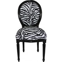 Casa Padrino Barock Esszimmer Stuhl Medallion Zebra Muster / Schwarz - Barock Möbel - Limited Edition
