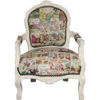 Casa Padrino Barock Kinder Stuhl Comic Lederoptik / Antik Creme - Armlehnstuhl