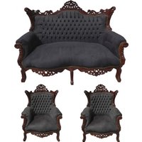 Casa Padrino Barock Wohnzimmer Set Schwarz/Braun - 2er Sofa + 2 Sessel - Limited Edition!