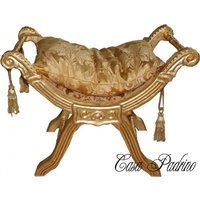 Casa Padrino Barock Sitzbank ModA1 Gold Muster / Gold- Kreuzhocker Hocker
