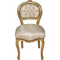 Casa Padrino Barock Damen Stuhl Creme Muster / Gold mit Bling Bling Glitzersteinen - Schminktisch Stuhl