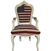 Casa Padrino Barock Esszimmer Stuhl mit Armlehnen USA / Creme Antik Stil