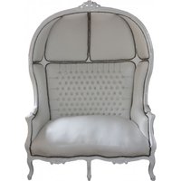 Casa Padrino Barock 2er Ballon Sofa WeiØ Lederoptik / WeiØ - Wohnzimmer Couch Möbel Lounge Hochzeit