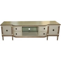Casa Padrino Barock Fernsehkommode mit 4 Schubladen und 2 Türen Antik Creme/Gold 190 cm - Fernsehschrank - Sideboard - Unikat!
