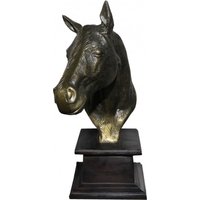 Casa Padrino Luxus Statue Pferd Figur auf Holzsockel Antik Gold/Braun H 39 cm - Tier Skulptur