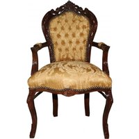 Casa Padrino Barock Esszimmerstuhl Gold Blumen Muster / Braun mit Armlehnen - Limited Edition